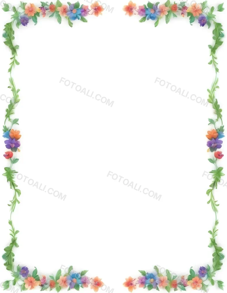Digital Painting Floral Frame With Colorful Flowers And Green Leaves On A White Background Bold And Slim Lines Brush Strokes 9 Ebe0