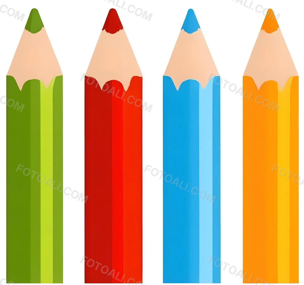 Digital Painting Four Colored Pencils White Red Blue And Orange Arranged Side By Side Simple White Background Clean Vector Graphics Vibrant Colors Educational Material Art Supplies Bold And Slim Lines B 27 Dfeb