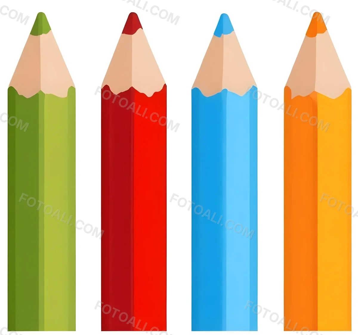 Digital Painting Four Colored Pencils White Red Blue And Orange Arranged Side By Side Simple White Background Clean Vector Graphics Vibrant Colors Educational Material Art Supplies Bold And Slim Lines B 4 6185