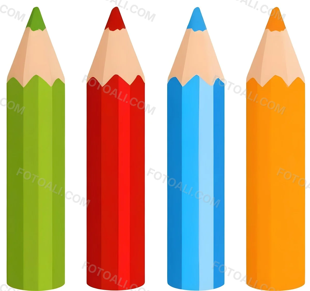 Digital Painting Four Colored Pencils White Red Blue And Orange Arranged Side By Side Simple White Background Clean Vector Graphics Vibrant Colors Educational Material Art Supplies Bold And Slim Lines B 8 C372