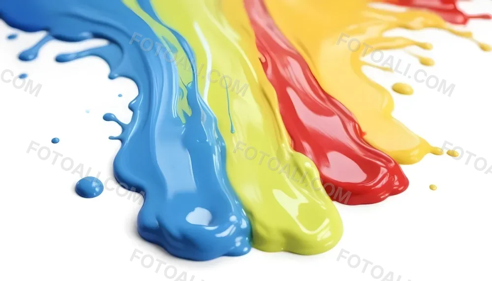 Digital Painting Four Colorful Paint Strokes Of Blue White Red And Yellow Dripping Down On A White Surface Vibrant Colors High Detail Studio Shot Bold And Slim Lines Brush Strokes 27 E862