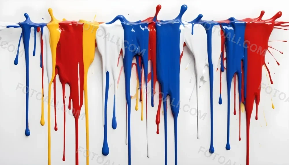 Digital Painting Four Colorful Paint Strokes Of Blue White Red And Yellow Dripping Down On A White Surface Vibrant Colors High Detail Studio Shot Bold And Slim Lines Brush Strokes 36 4033
