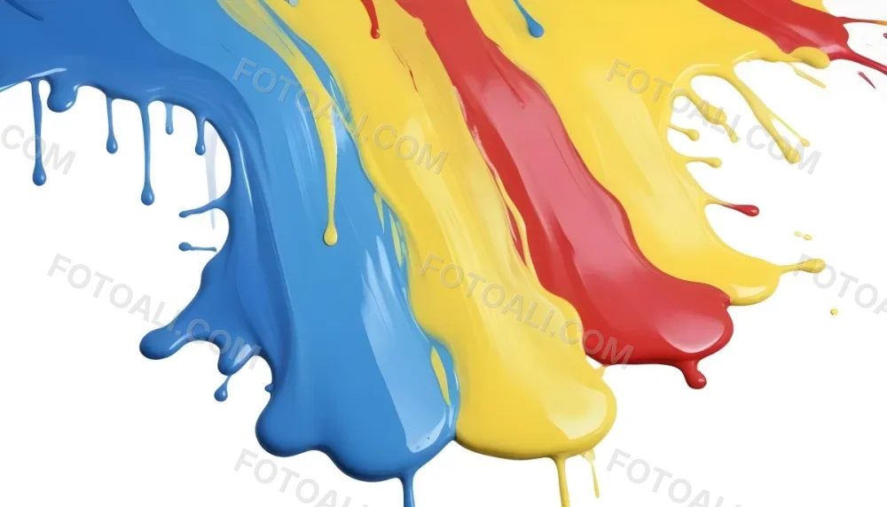Digital Painting Four Colorful Paint Strokes Of Blue White Red And Yellow Dripping Down On A White Surface Vibrant Colors High Detail Studio Shot Bold And Slim Lines Brush Strokes 42 E034