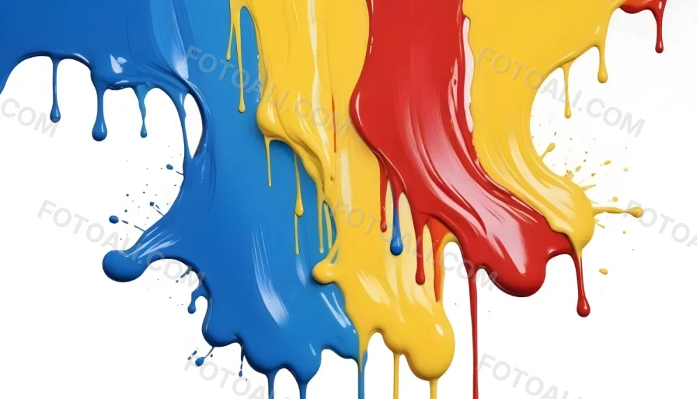 Digital Painting Four Colorful Paint Strokes Of Blue White Red And Yellow Dripping Down On A White Surface Vibrant Colors High Detail Studio Shot Bold And Slim Lines Brush Strokes 45 Ad28
