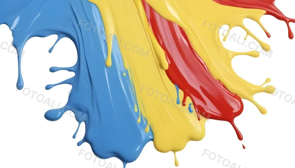 Digital Painting Four Colorful Paint Strokes Of Blue White Red And Yellow Dripping Down On A White Surface Vibrant Colors High Detail Studio Shot Bold And Slim Lines Brush Strokes 47 E93a