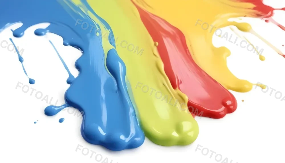 Digital Painting Four Colorful Paint Strokes Of Blue White Red And Yellow Dripping Down On A White Surface Vibrant Colors High Detail Studio Shot Bold And Slim Lines Brush Strokes 7 5219