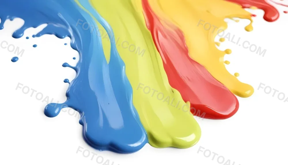 Digital Painting Four Colorful Paint Strokes Of Blue White Red And Yellow Dripping Down On A White Surface Vibrant Colors High Detail Studio Shot Bold And Slim Lines Brush Strokes 9 B42c