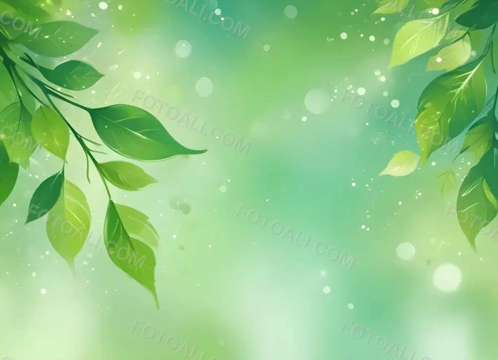 Digital Painting Green Bokeh Background With Leaves And Sparkles Light Green Gradient Abstract Spring Illustration Fresh And Vibrant Nature Inspired Design Soft And Dreamy Bold And Slim Lines Brush Strokes 37 9438