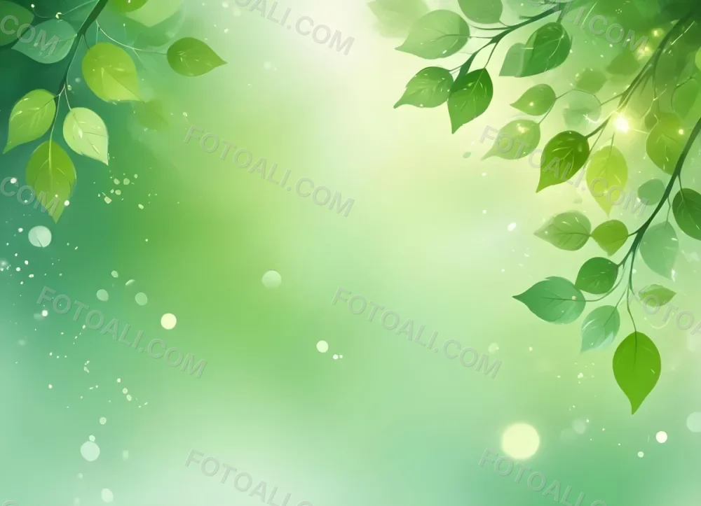 Digital Painting Green Bokeh Background With Leaves And Sparkles Light Green Gradient Abstract Spring Illustration Fresh And Vibrant Nature Inspired Design Soft And Dreamy Bold And Slim Lines Brush Strokes 55 433c