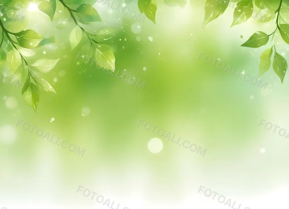 Digital Painting Green Bokeh Background With Leaves And Sparkles Light Green Gradient Abstract Spring Illustration Fresh And Vibrant Nature Inspired Design Soft And Dreamy Bold And Slim Lines Brush Strokes 6 9f3e
