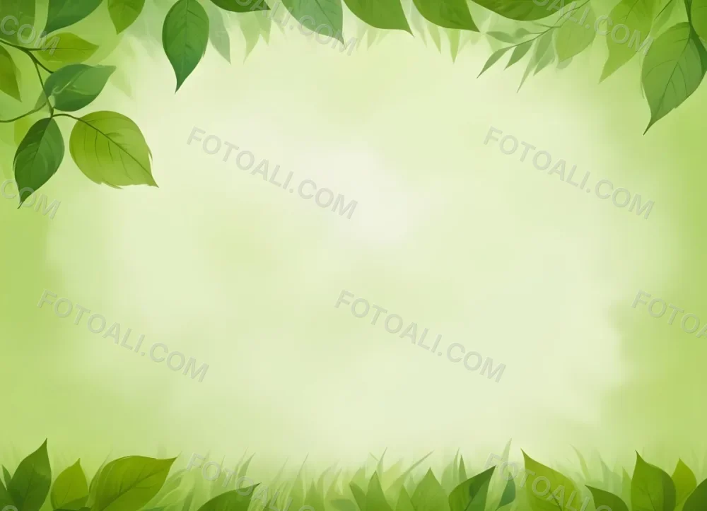 Digital Painting Green Leaves At The Top With A Soft Green Background And A Hint Of Grass At The Bottom Bold And Slim Lines Brush Strokes 35 F00e