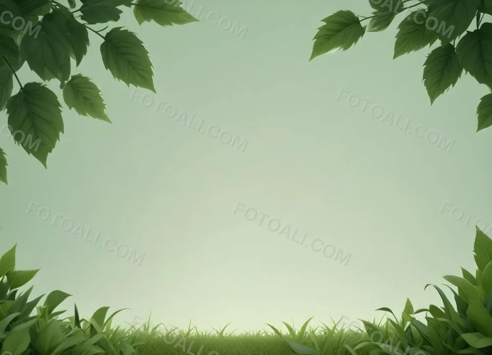 Digital Painting Green Leaves At The Top With A Soft Green Background And A Hint Of Grass At The Bottom Bold And Slim Lines Brush Strokes 40 2bf0