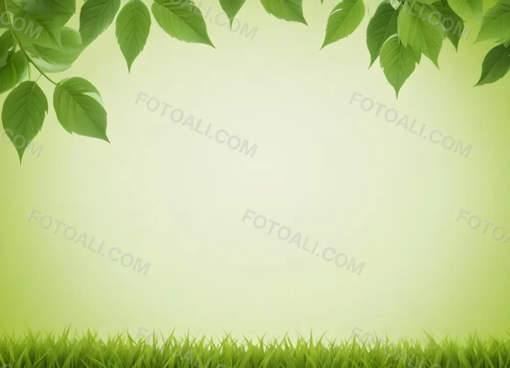 Digital Painting Green Leaves At The Top With A Soft Green Background And A Hint Of Grass At The Bottom Bold And Slim Lines Brush Strokes 44 870a