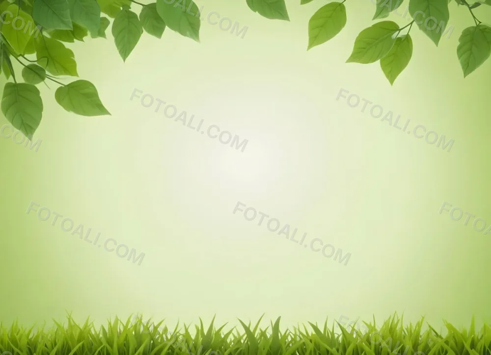 Digital Painting Green Leaves At The Top With A Soft Green Background And A Hint Of Grass At The Bottom Bold And Slim Lines Brush Strokes 54 4363