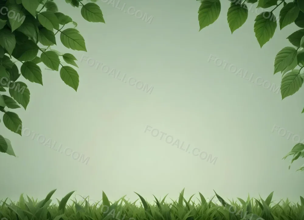 Digital Painting Green Leaves At The Top With A Soft Green Background And A Hint Of Grass At The Bottom Bold And Slim Lines Brush Strokes 56 475e