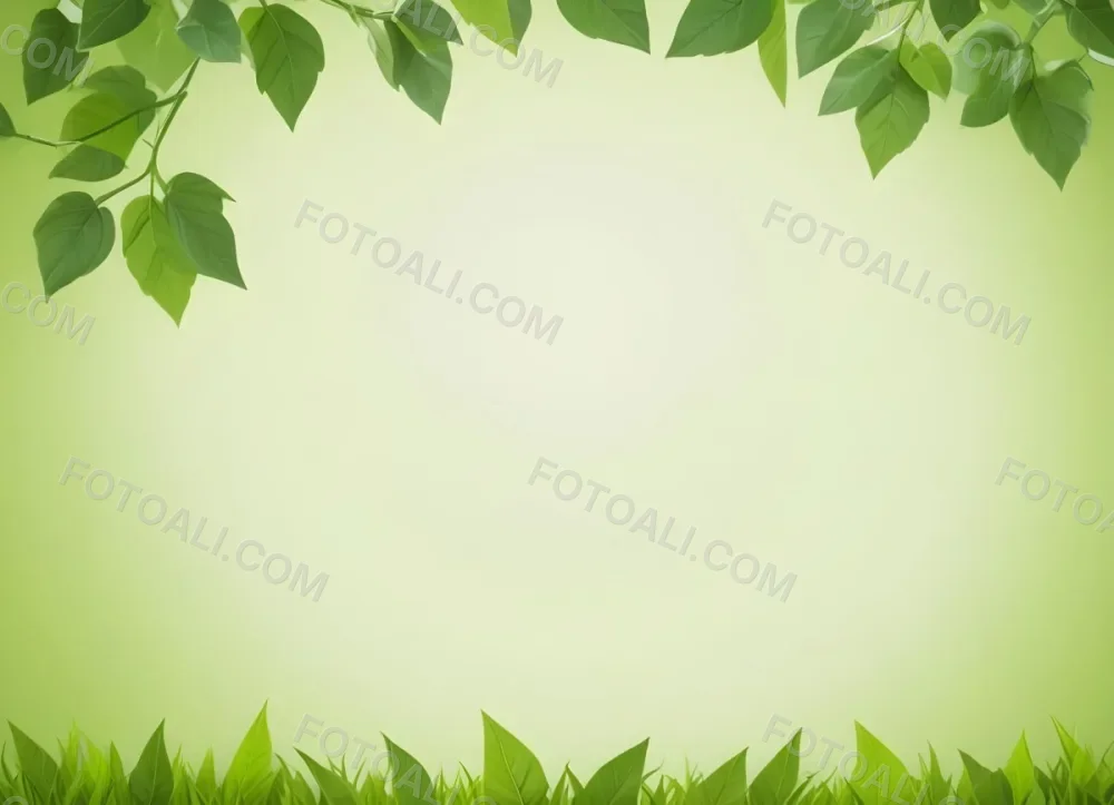 Digital Painting Green Leaves At The Top With A Soft Green Background And A Hint Of Grass At The Bottom Bold And Slim Lines Brush Strokes 58 5898