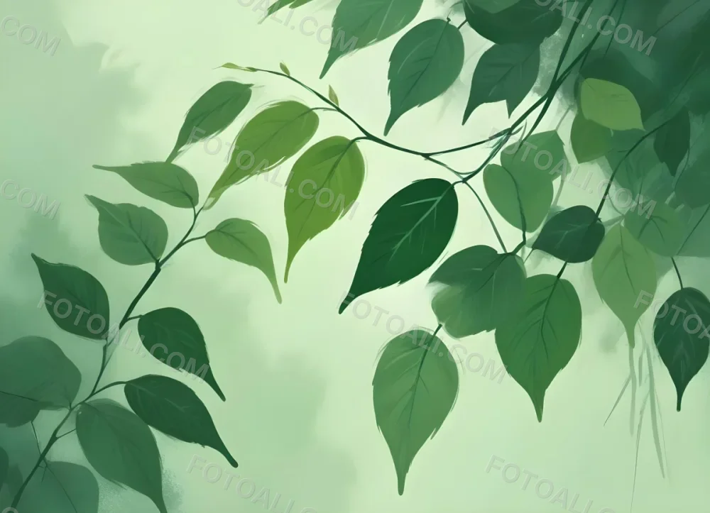Digital Painting Green Leaves At The Top With A Soft Green Background And A Hint Of Grass At The Bottom Bold And Slim Lines Brush Strokes 59 3b76