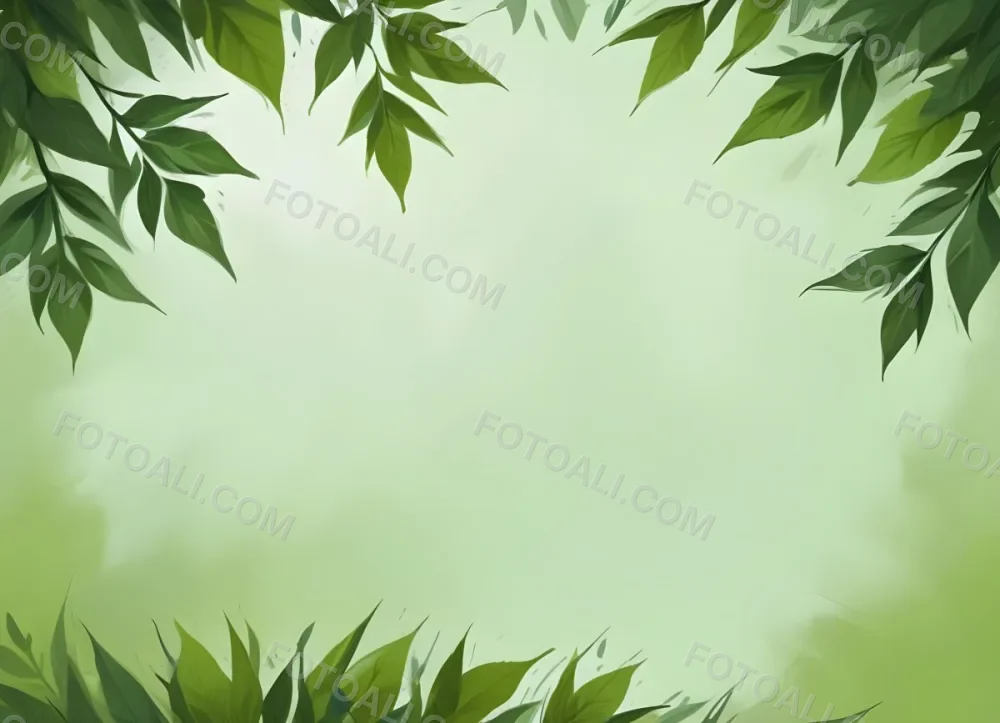 Digital Painting Green Leaves At The Top With A Soft Green Background And A Hint Of Grass At The Bottom Bold And Slim Lines Brush Strokes 6 E93e