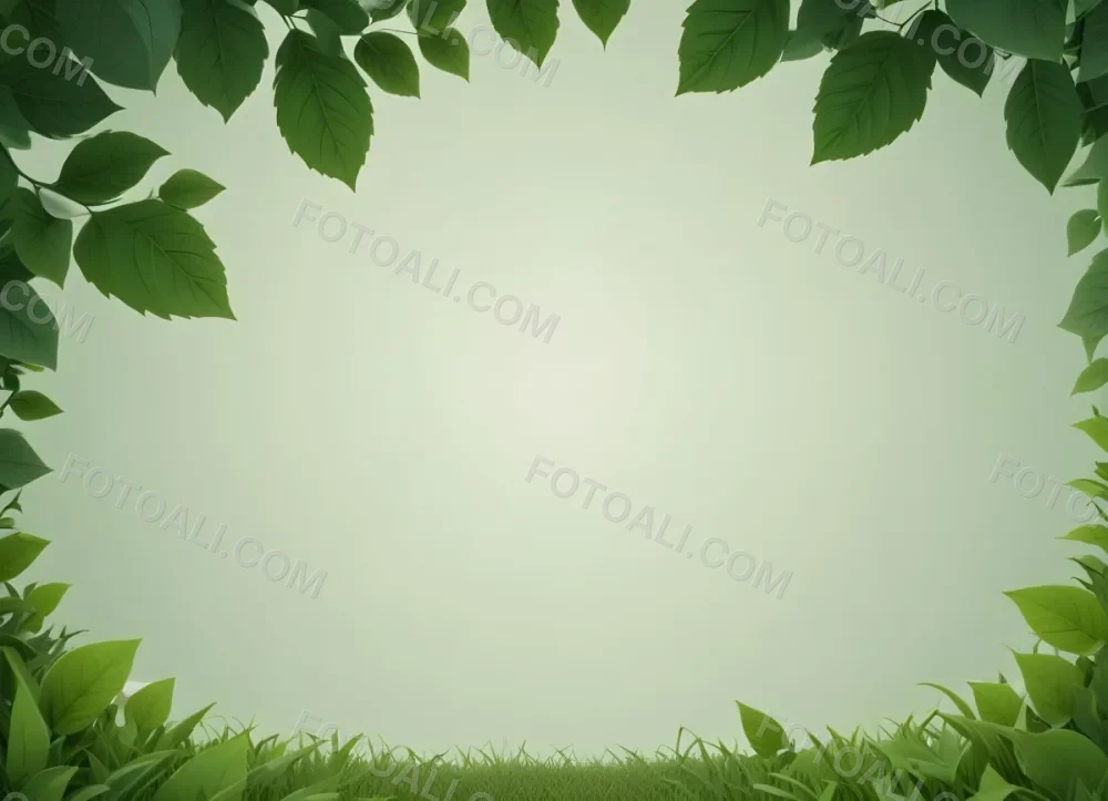 Digital Painting Green Leaves At The Top With A Soft Green Background And A Hint Of Grass At The Bottom Bold And Slim Lines Brush Strokes 60 E0b7