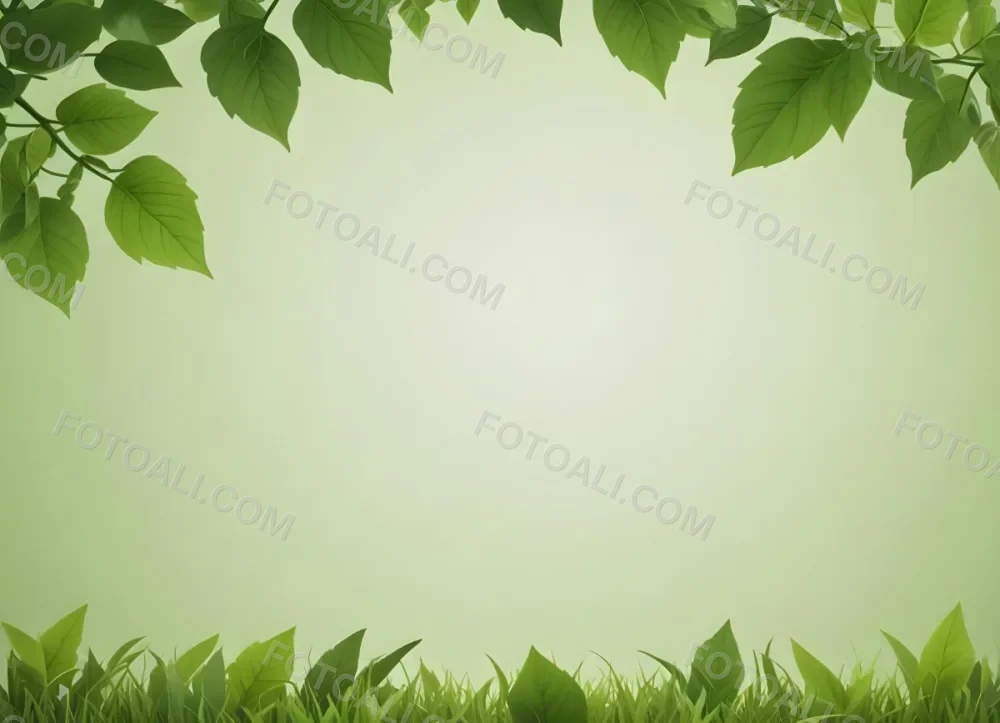 Digital Painting Green Leaves At The Top With A Soft Green Background And A Hint Of Grass At The Bottom Bold And Slim Lines Brush Strokes 7 881b