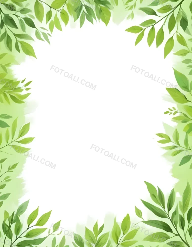 Digital Painting Green Leaves Frame With Green Background Light Green Color Nature Plant Leaf Branch Botanical Foliage Decoration Border Spring Summer Bold And Slim Lines Brush Strokes 11 522d