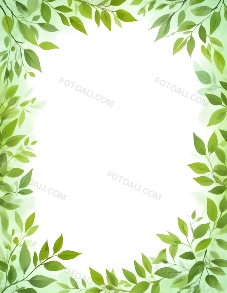 Digital Painting Green Leaves Frame With Green Background Light Green Color Nature Plant Leaf Branch Botanical Foliage Decoration Border Spring Summer Bold And Slim Lines Brush Strokes 22 8f2c
