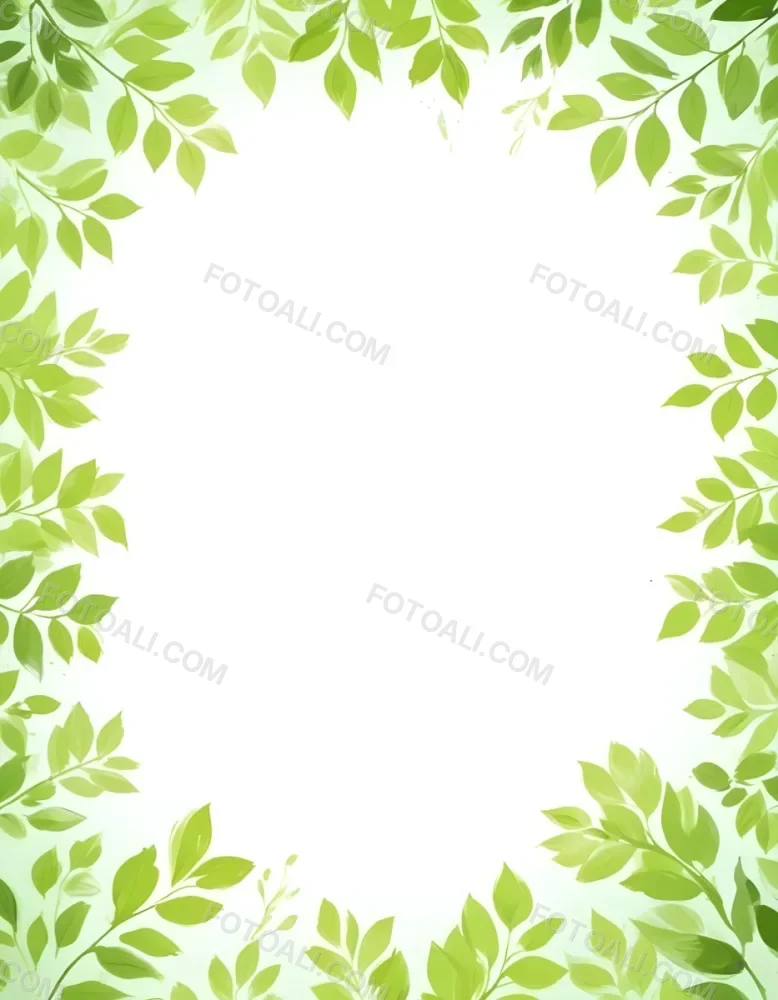 Digital Painting Green Leaves Frame With Green Background Light Green Color Nature Plant Leaf Branch Botanical Foliage Decoration Border Spring Summer Bold And Slim Lines Brush Strokes 23 B12d