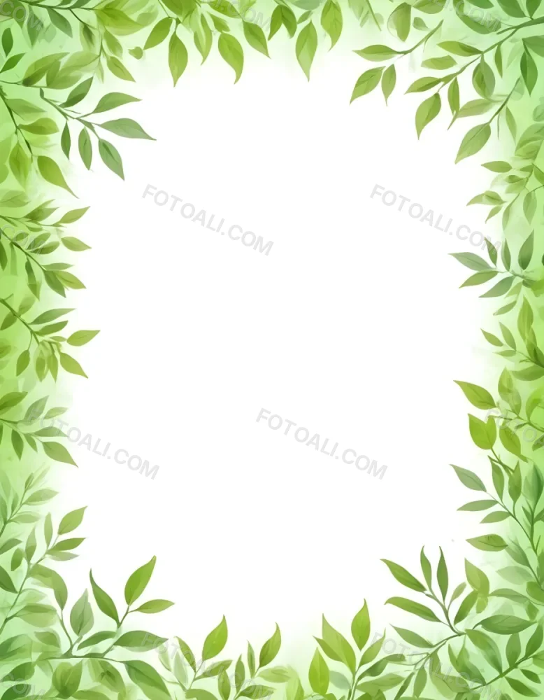 Digital Painting Green Leaves Frame With Green Background Light Green Color Nature Plant Leaf Branch Botanical Foliage Decoration Border Spring Summer Bold And Slim Lines Brush Strokes 42 Ec42