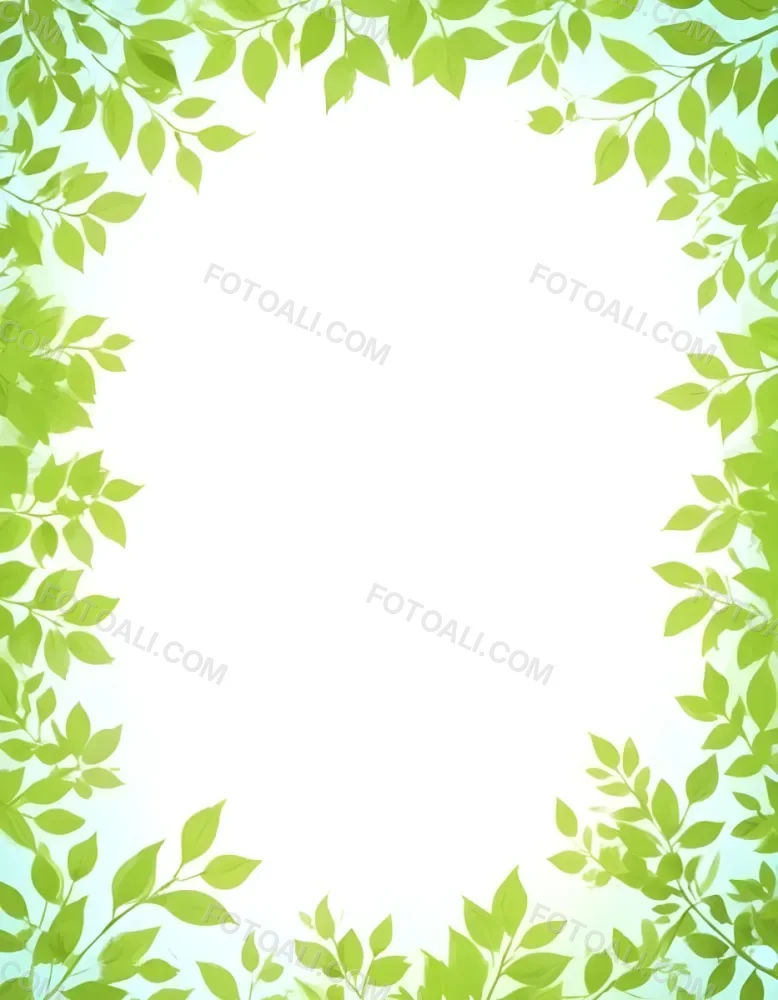 Digital Painting Green Leaves Frame With Green Background Light Green Color Nature Plant Leaf Branch Botanical Foliage Decoration Border Spring Summer Bold And Slim Lines Brush Strokes 7 67f6