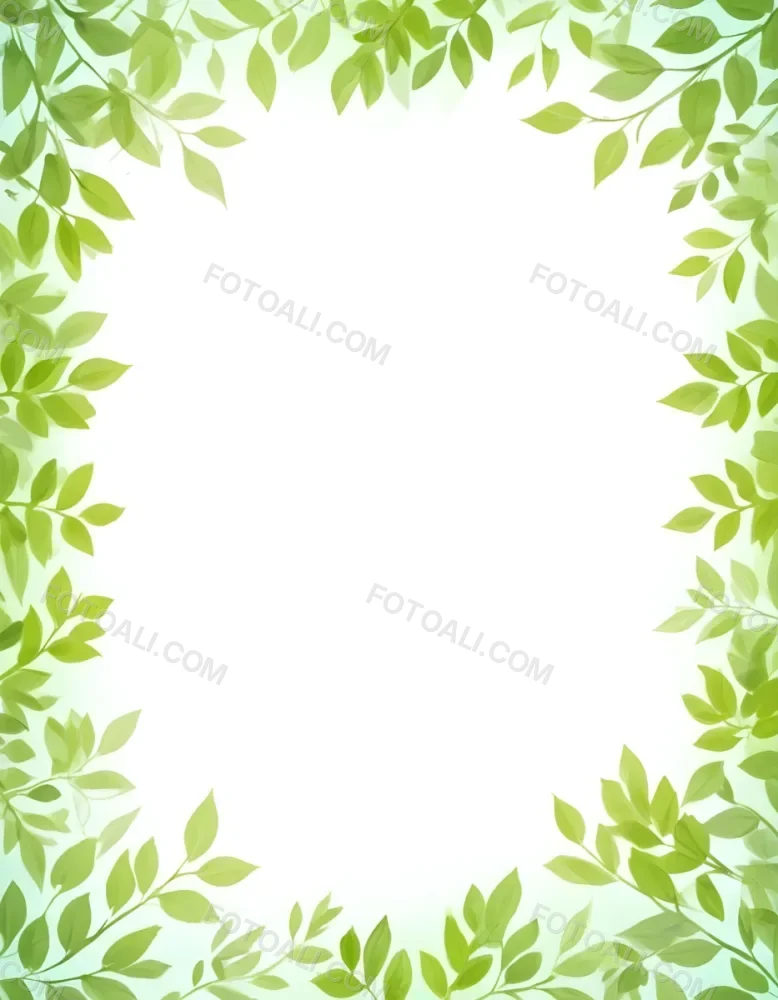 Digital Painting Green Leaves Frame With Green Background Light Green Color Nature Plant Leaf Branch Botanical Foliage Decoration Border Spring Summer Bold And Slim Lines Brush Strokes 8 1b64