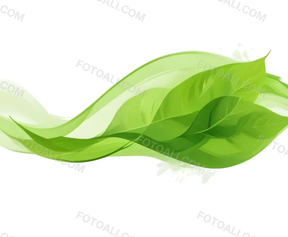 Digital Painting Green Leaves With A Green Wave On A White Background The Leaves Are Bright Green And The Wave Is A Lighter Green Bold And Slim Lines Brush Strokes 1 D436