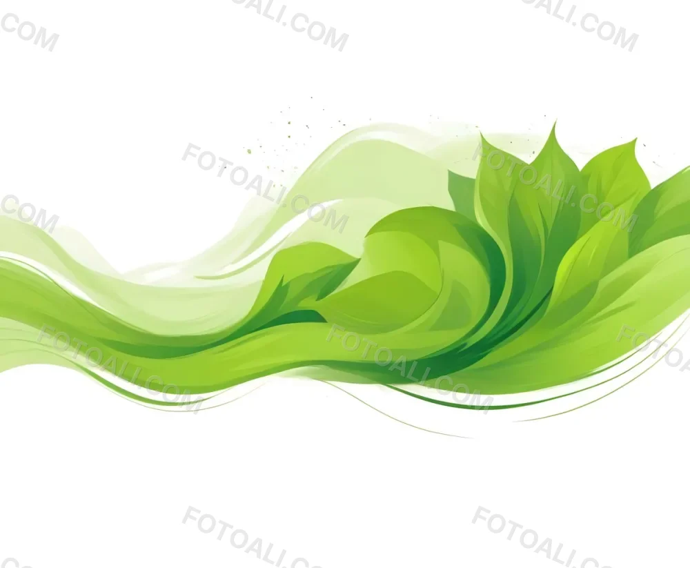 Digital Painting Green Leaves With A Green Wave On A White Background The Leaves Are Bright Green And The Wave Is A Lighter Green Bold And Slim Lines Brush Strokes 12 A3a7