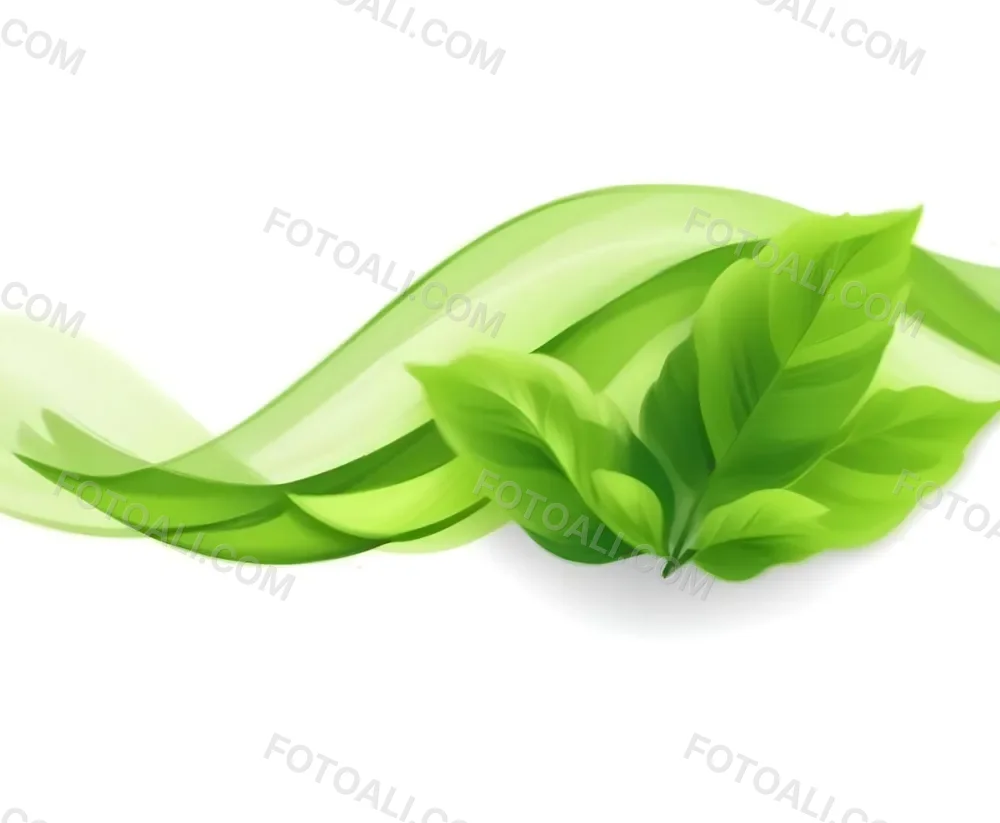 Digital Painting Green Leaves With A Green Wave On A White Background The Leaves Are Bright Green And The Wave Is A Lighter Green Bold And Slim Lines Brush Strokes 16 76ce