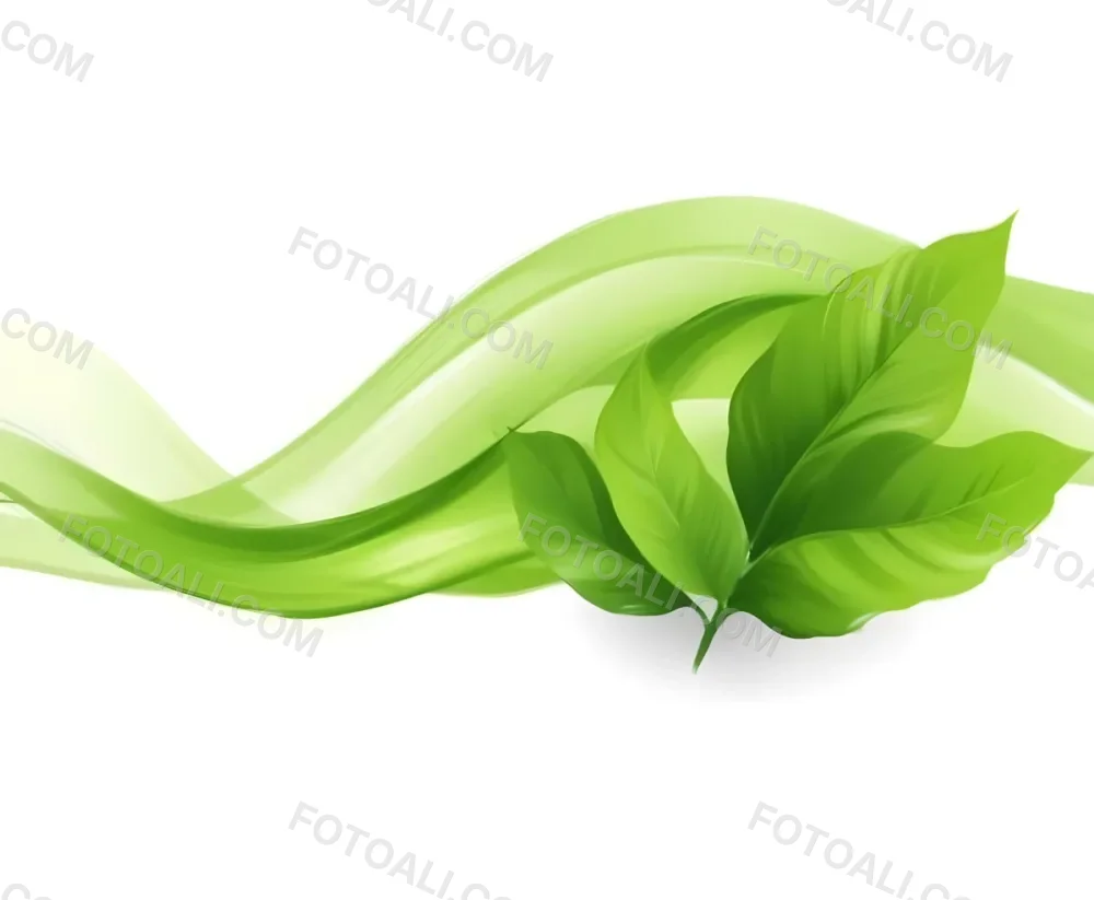 Digital Painting Green Leaves With A Green Wave On A White Background The Leaves Are Bright Green And The Wave Is A Lighter Green Bold And Slim Lines Brush Strokes 6 5494