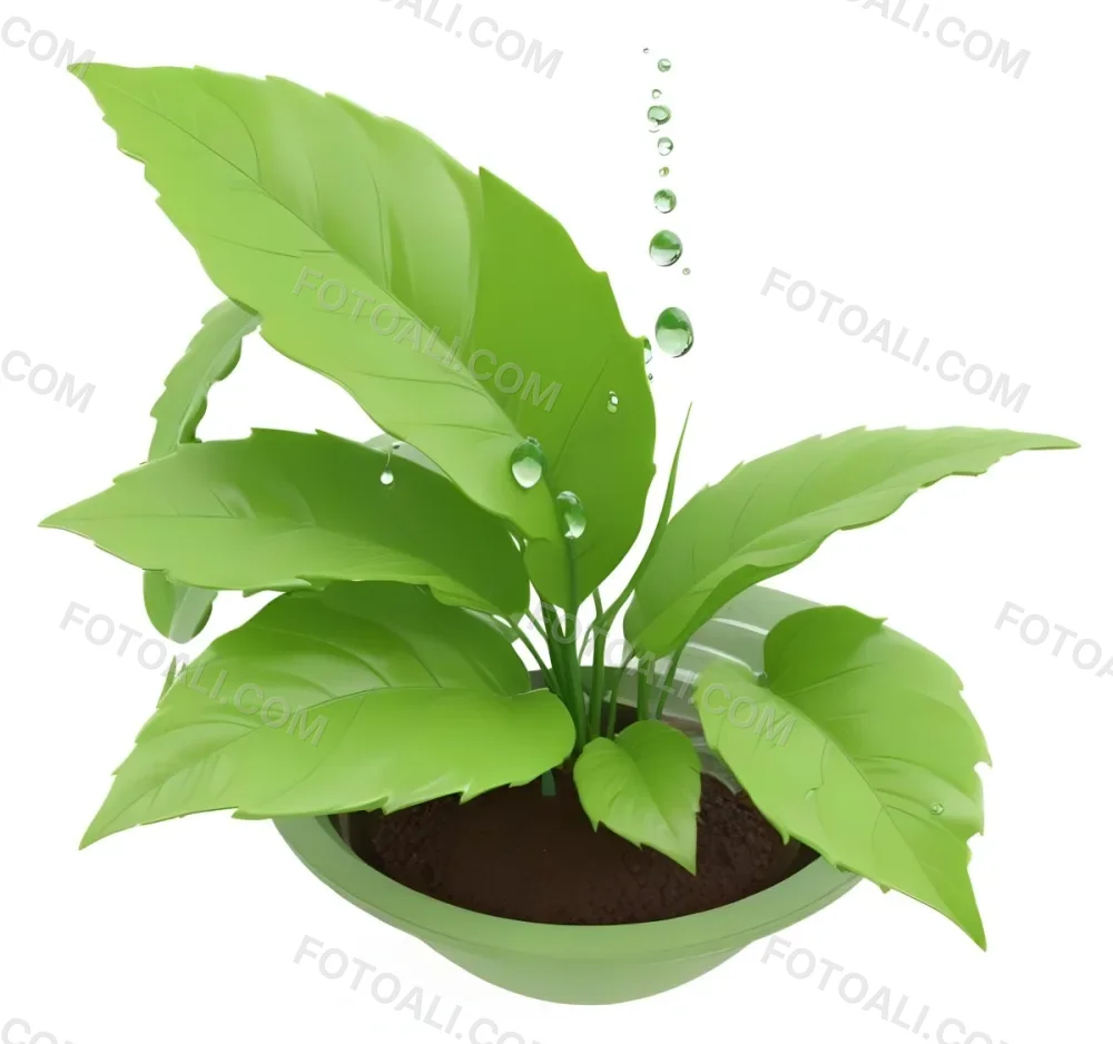 Digital Painting Green Leaves With Water Drops In A Pot With Soil Inside A Green Circle White Background Bold And Slim Lines Brush Strokes 24 9eec