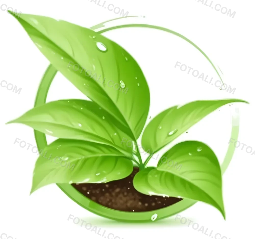 Digital Painting Green Leaves With Water Drops In A Pot With Soil Inside A Green Circle White Background Bold And Slim Lines Brush Strokes 9 De36
