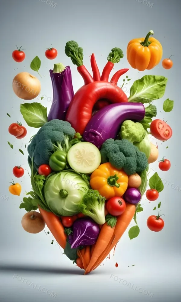 Digital Painting Heart Made Of Vegetables On A White Background Bold And Slim Lines Brush Strokes 18 69bc