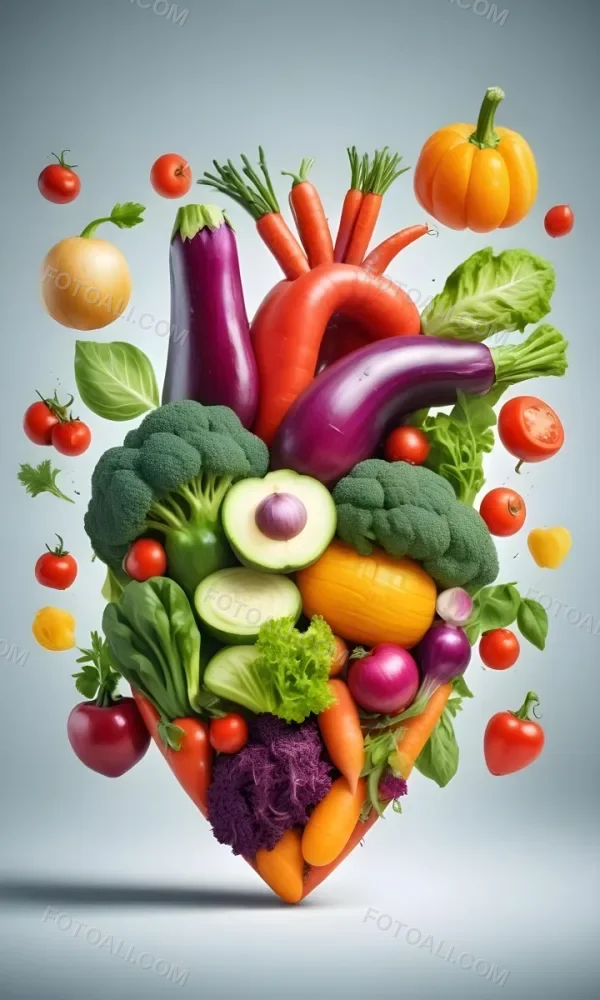 Digital Painting Heart Made Of Vegetables On A White Background Bold And Slim Lines Brush Strokes 26 9e85