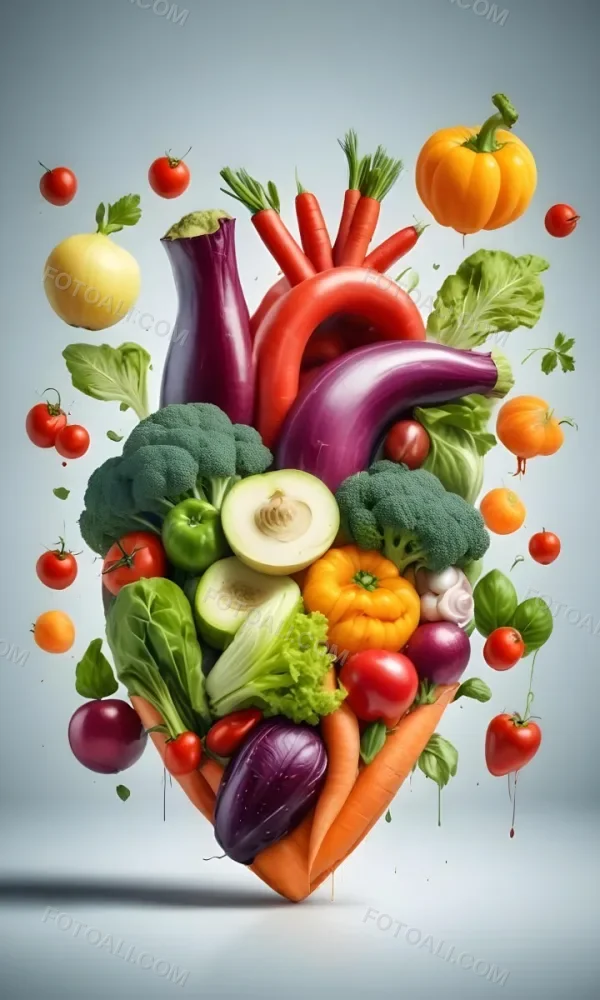 Digital Painting Heart Made Of Vegetables On A White Background Bold And Slim Lines Brush Strokes 27 A745