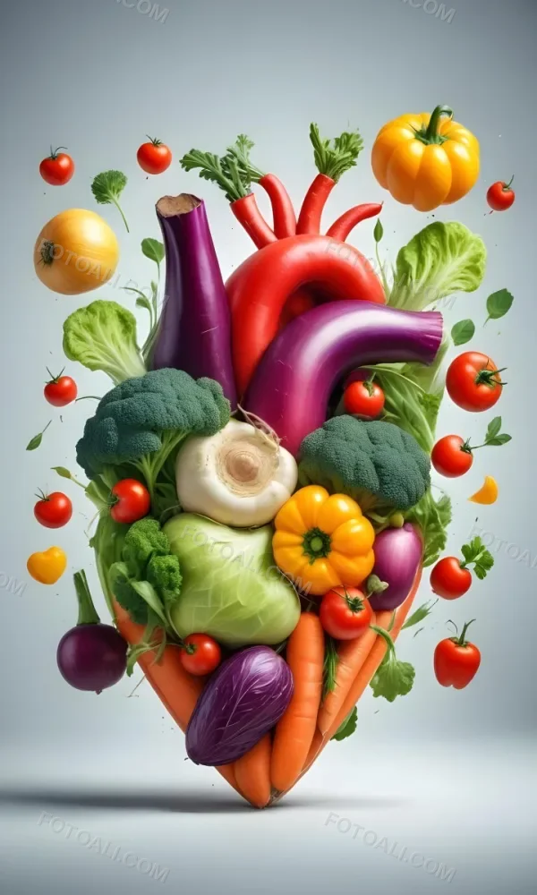 Digital Painting Heart Made Of Vegetables On A White Background Bold And Slim Lines Brush Strokes 28 076e