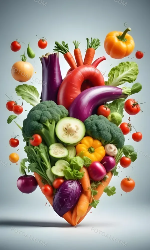 Digital Painting Heart Made Of Vegetables On A White Background Bold And Slim Lines Brush Strokes 6 0826