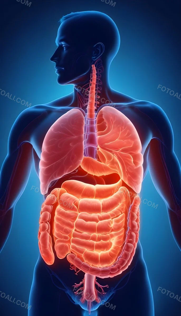 Digital Painting Human Digestive System Blue Background Bold And Slim Lines Brush Strokes 6