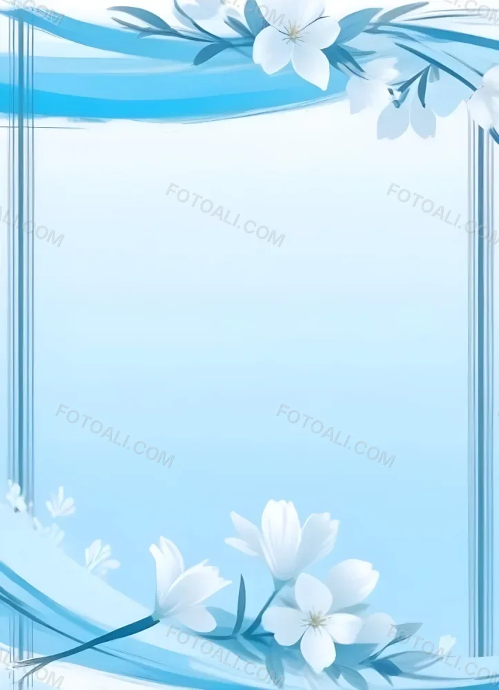 Digital Painting Light Blue Background With White Flowers In The Corners And Light Blue Lines On The Sides Minimalist Design Soft Colors Clean And Simple Bold And Slim Lines Brush Strokes 17 Ce13