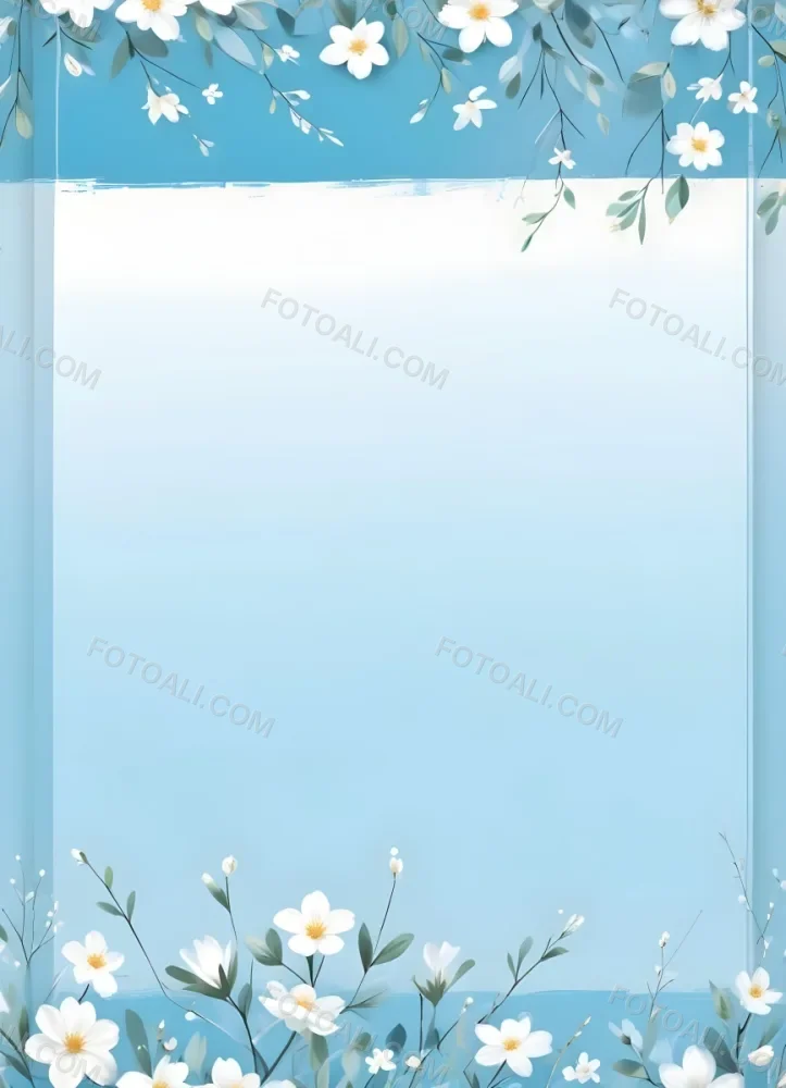 Digital Painting Light Blue Background With White Flowers In The Corners And Light Blue Lines On The Sides Minimalist Design Soft Colors Clean And Simple Bold And Slim Lines Brush Strokes 18 4ec9