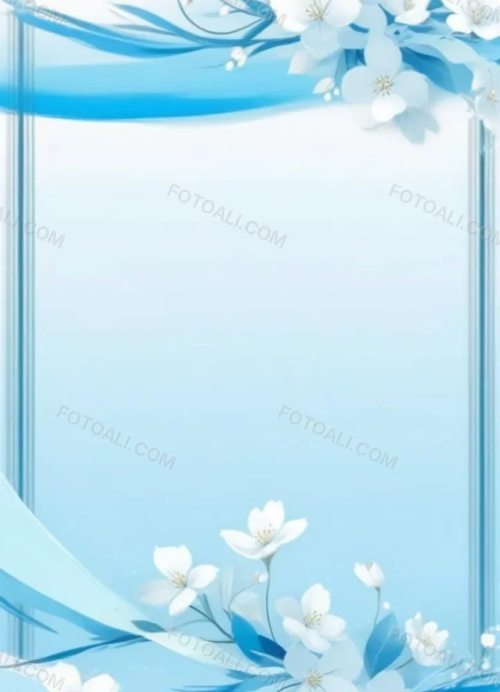 Digital Painting Light Blue Background With White Flowers In The Corners And Light Blue Lines On The Sides Minimalist Design Soft Colors Clean And Simple Bold And Slim Lines Brush Strokes 2 E867