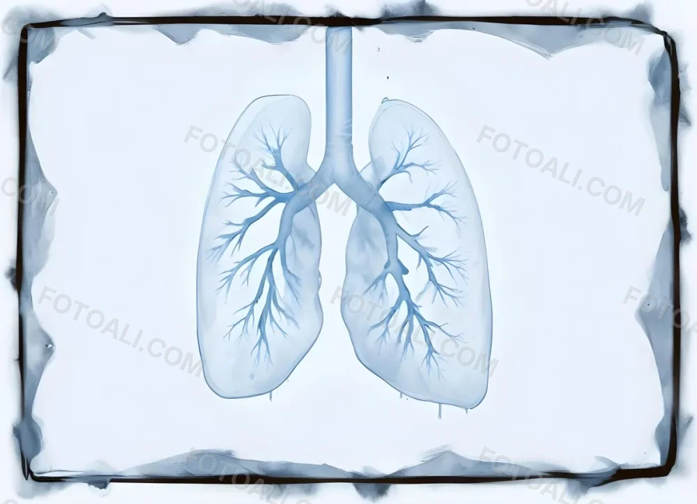 Digital Painting Lungs Made Of Ice With Visible Bronchi The Background Is Dark Blue With A Light Reflection On The Bottom Bold And Slim Lines Brush Strokes 2 D41c
