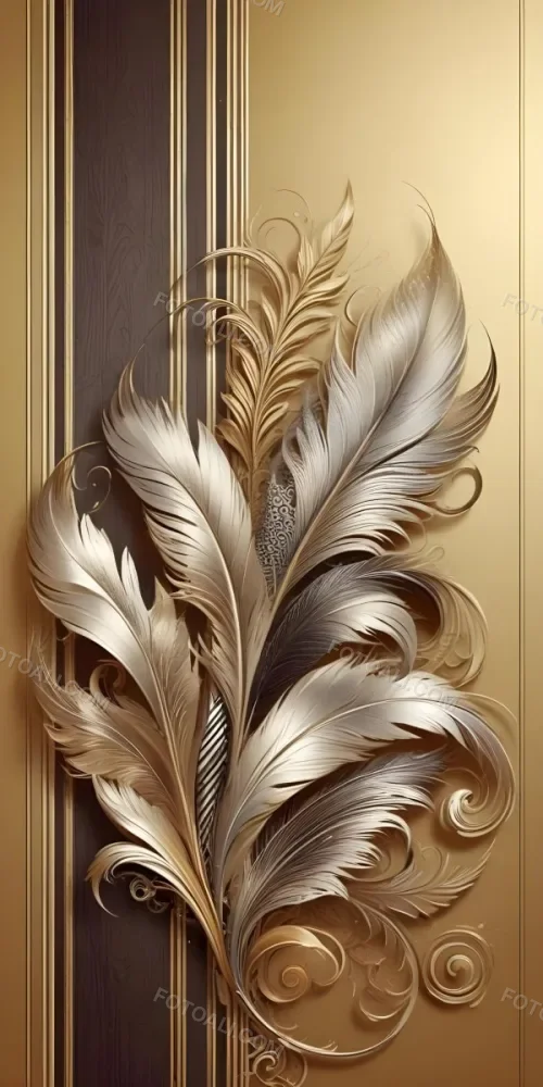 Digital Painting Ornate Golden Feather Like Patterns With Intricate Swirls And Curves Creating A Luxurious And Decorative Design Bold And Slim Lines Brush Strokes 3 B490