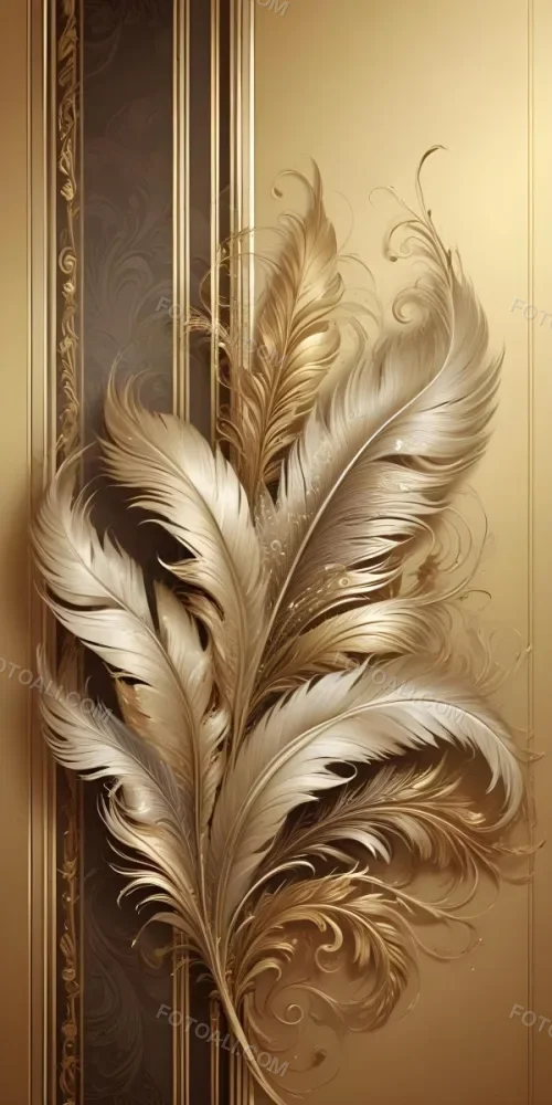 Digital Painting Ornate Golden Feather Like Patterns With Intricate Swirls And Curves Creating A Luxurious And Decorative Design Bold And Slim Lines Brush Strokes 4 97bf