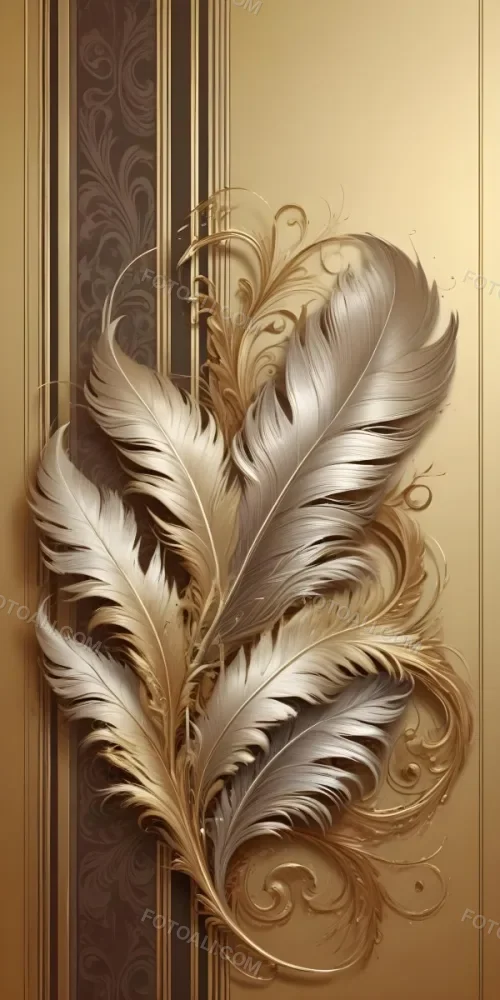 Digital Painting Ornate Golden Feather Like Patterns With Intricate Swirls And Curves Creating A Luxurious And Decorative Design Bold And Slim Lines Brush Strokes 6 4c09