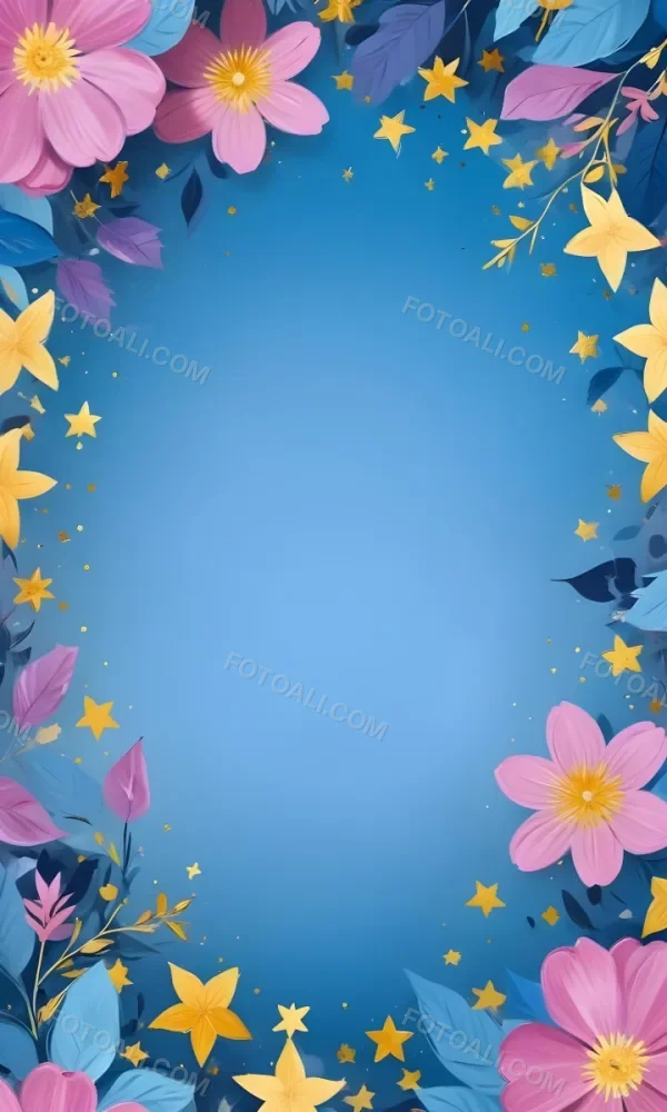 Digital Painting Pastel Flowers In Blue Blue And Blue With Blue Leaves Arranged In A Circle Around A Light Blue Background With Small Gold Stars Bold And Slim Lines Brush Strokes 14 0c2d